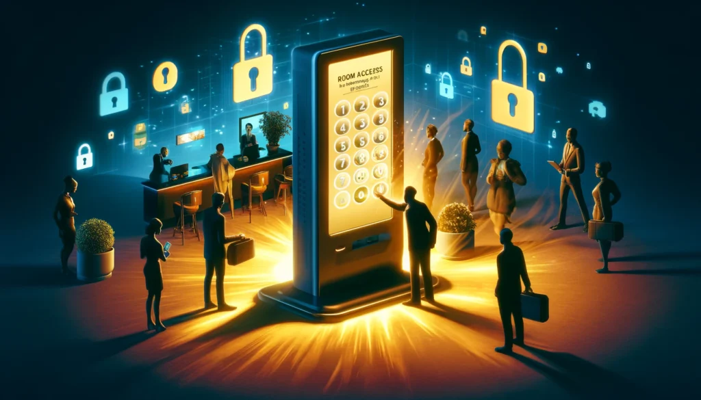 Espongono i Codici di Accesso alle Stanze Gli Hotel Self-Check-In Kiosks espongono i codici di accesso alle stanze