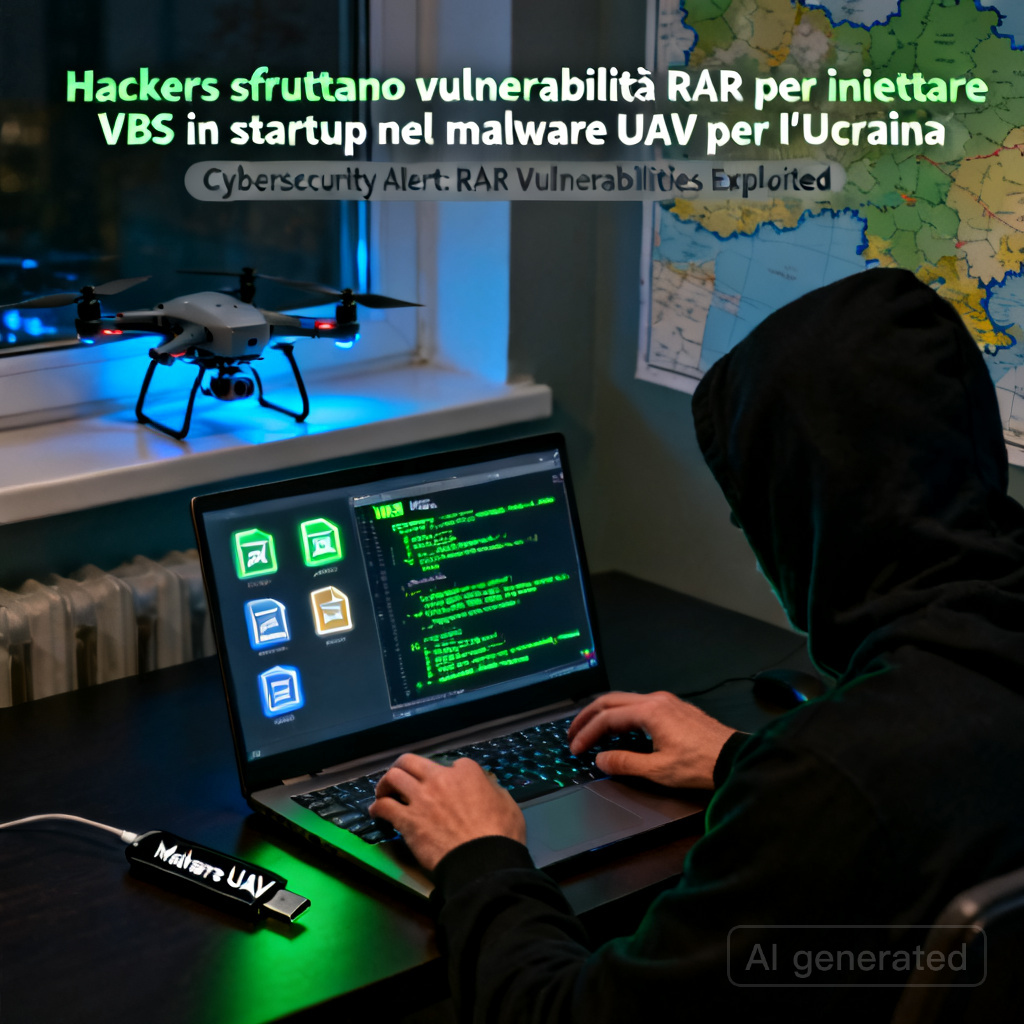 Hackers sfruttano vulnerabilità RAR per iniettare VBS in startup nel malware UAV per l'Ucraina 2 Hackers sfruttano vulnerabilità RAR per iniettare VBS in startup nel malware UAV per l'Ucraina