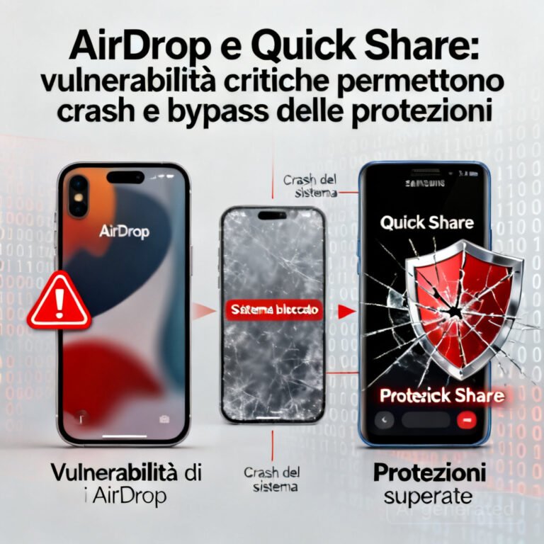 AirDrop e Quick Share: vulnerabilità critiche permettono crash e bypass delle protezioni